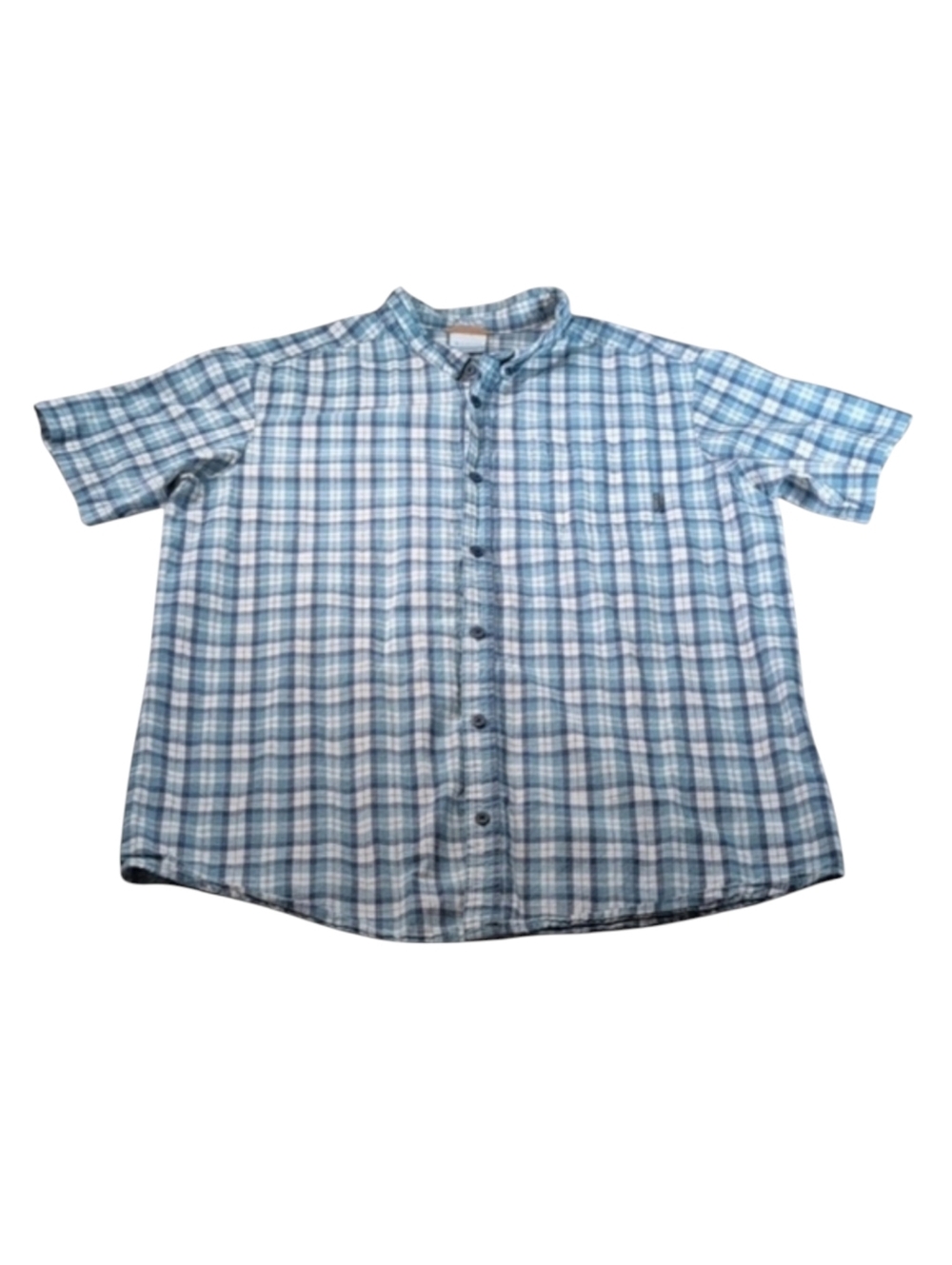Columbia Blue Plaid Short Sleeve Button Down Regular Fit Shirt Size XL